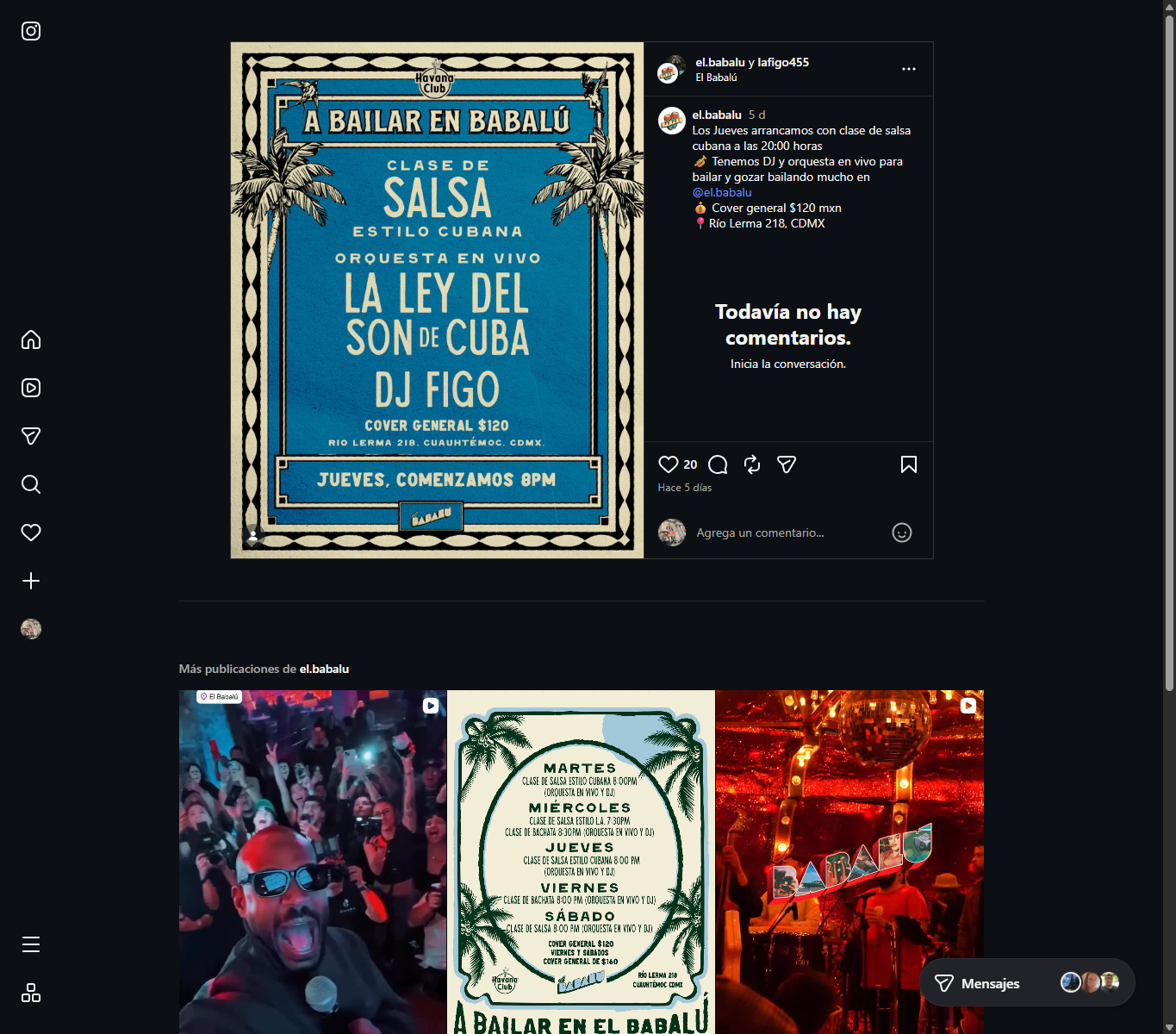 Flier de El Babalú · Jueves salsa cubana