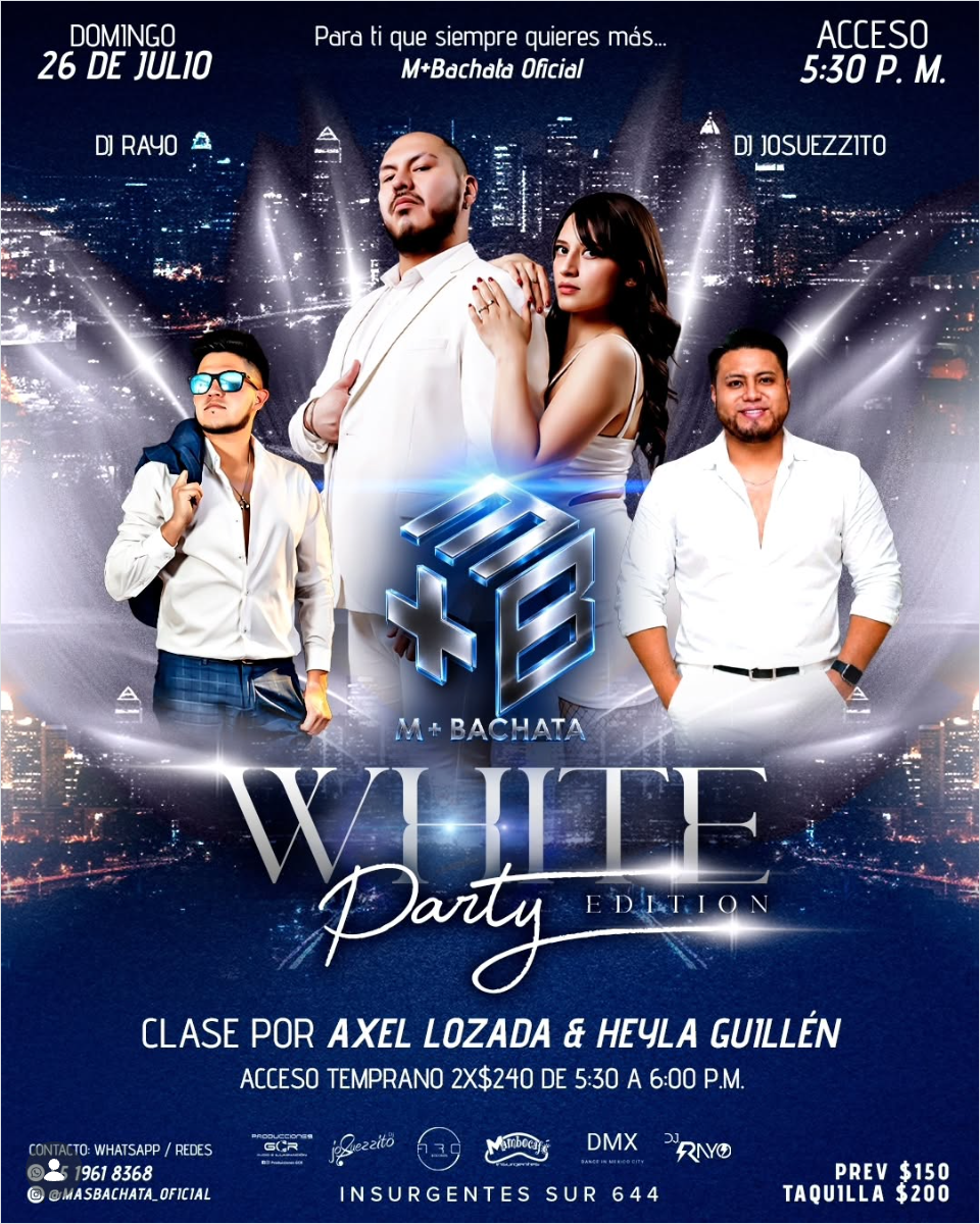Flyer de M+Bachata · White Party Edition