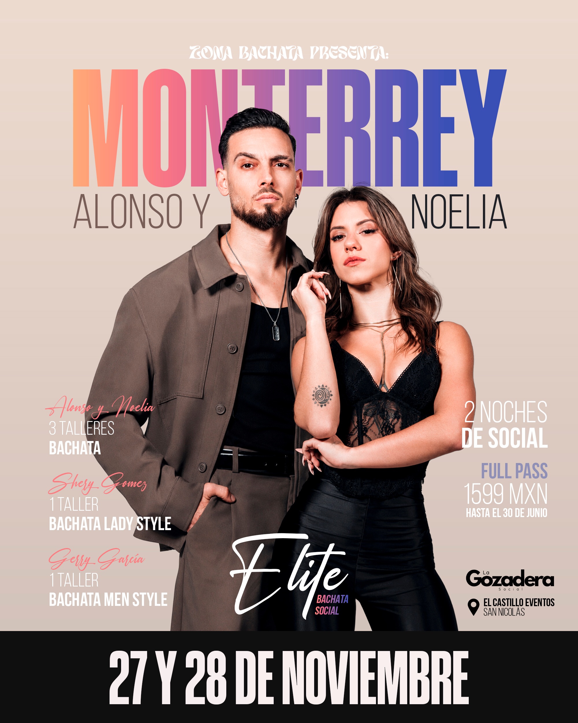 Flier de Alonso y Noelia - Elite Bachata Social Monterrey